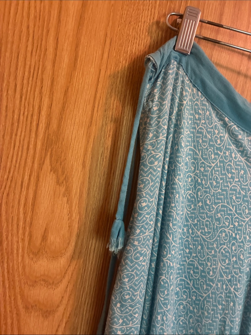 Vintage Light Teal Printed Asymmetric Maxi Skirt - Picture 5 of 6